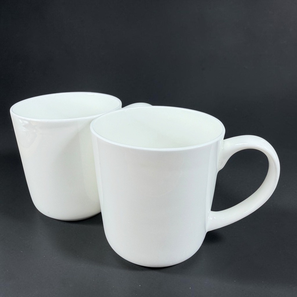 Mikasa Samantha Bone China Mugs White Set of 2 Dishwasher Microwave Safe 4in